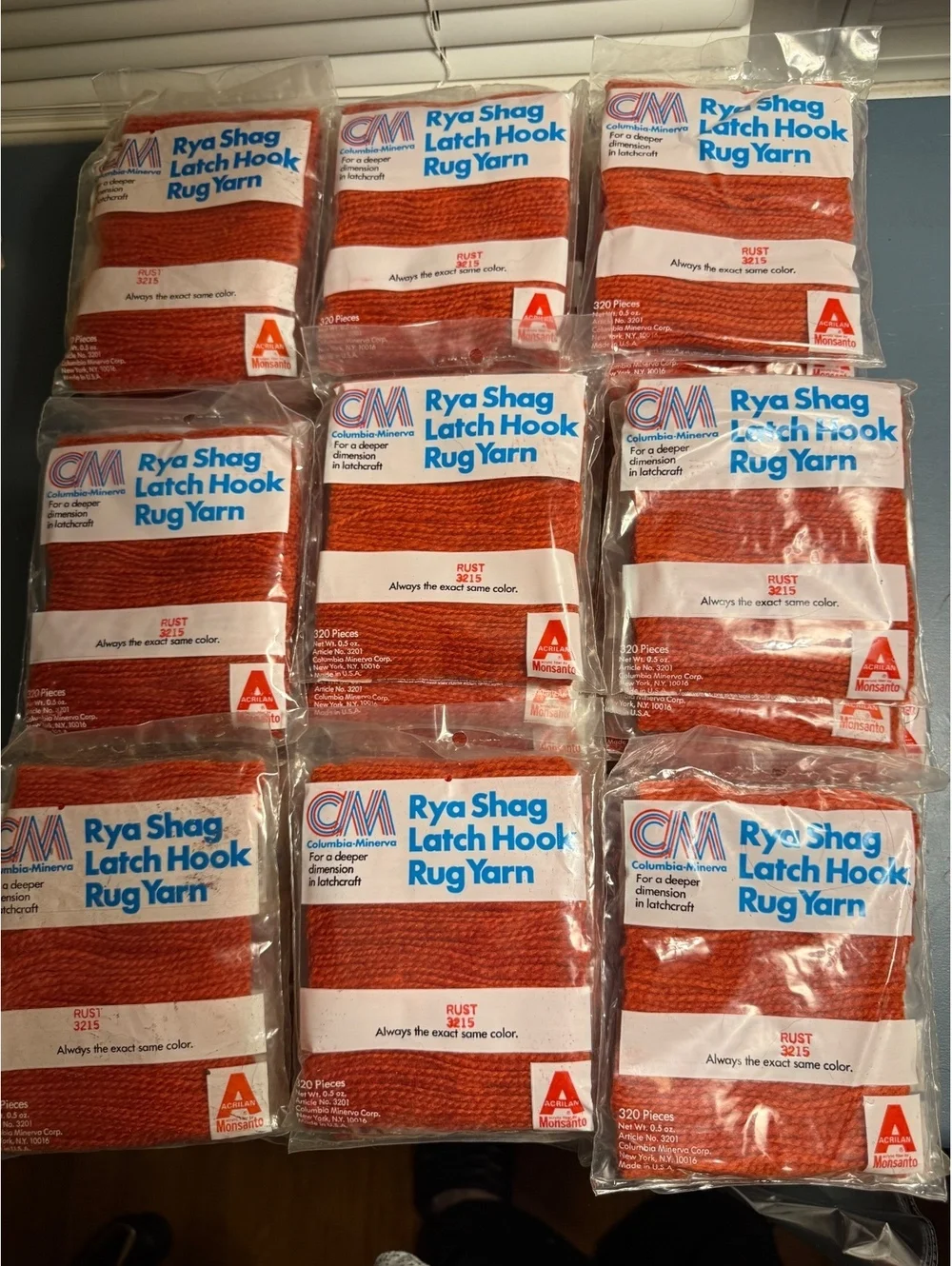 Lot of 44 Packs of Vintage Rya Shag Latch Hook Rug Yarn Rust 3215